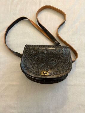 Moroccan leather black bag-Crossbody Thick Leather Hand Made New